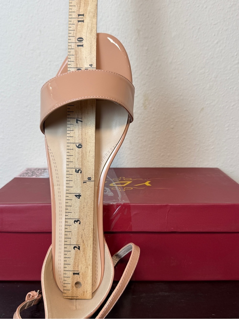 YDN Nude Patent Ankle Strap Sandals Low Block Heel Size 12 Fits Closer To 11 - Picture 4 of 5